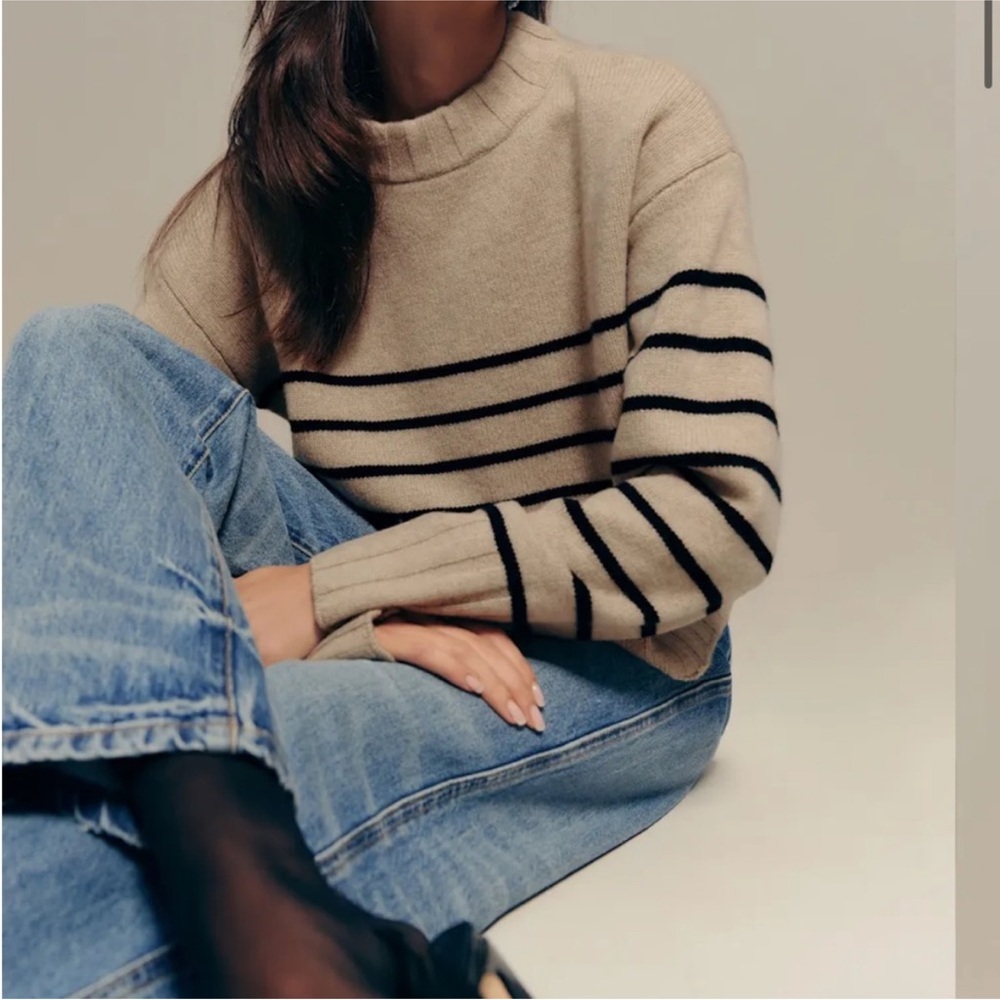 Reformation Tan and Black Striped Sweater